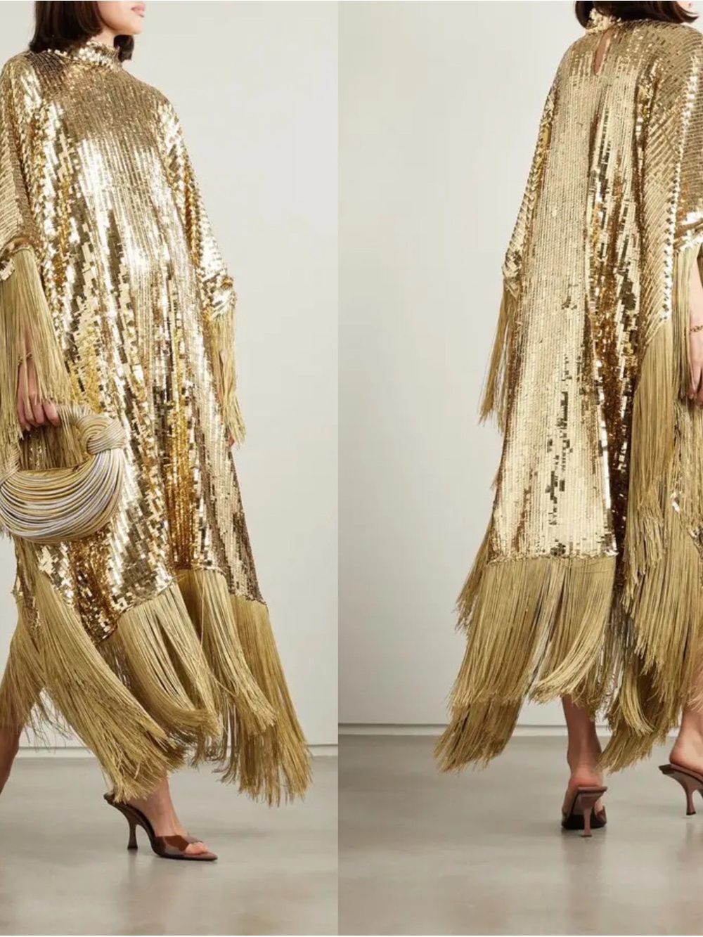 Taller Marmo Mrs Ross Disco Fringe Kaftan Gold One Size